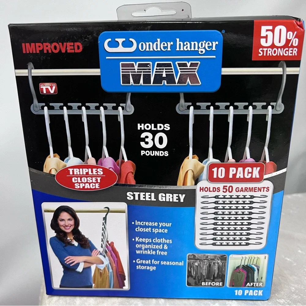 Wonder Hanger Mac New open box sealed in plastic Grey 10 Pack holds 50 garments